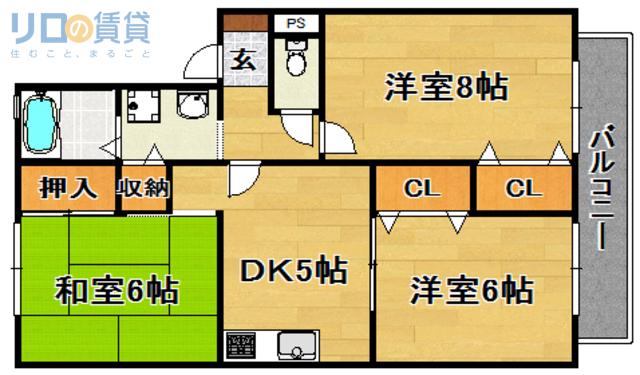 セジュール南江口II(3DK/1階)の間取り写真