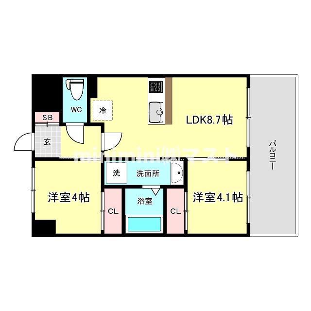 パラゴン勝山通(2LDK/5階)の間取り写真