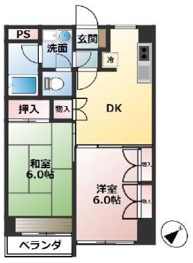 小宮キザキコーポ(2DK/2階)の間取り写真