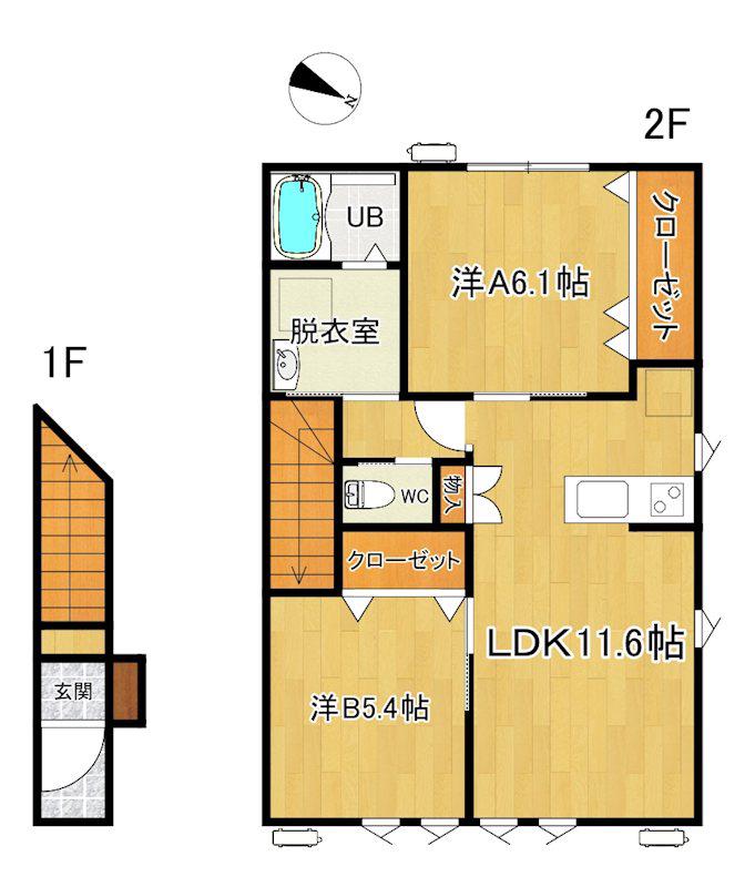俵元II期AP(2LDK/2階)の間取り写真