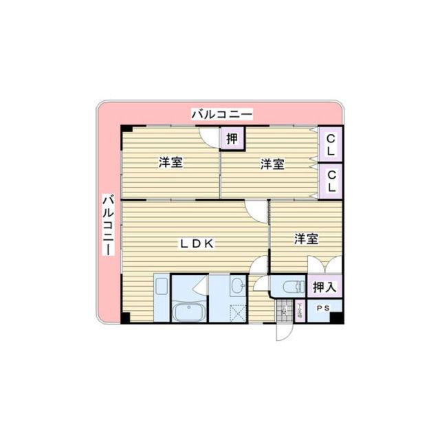 百舌鳥スクエアハイツ(3LDK/4階)の間取り写真