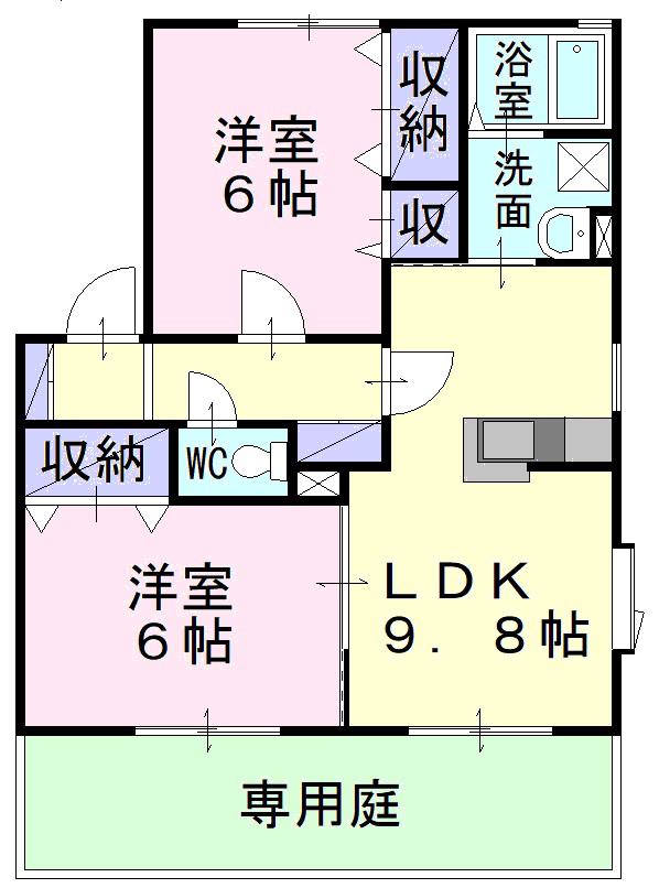 エクセレンス早島(2LDK/2階)の間取り写真