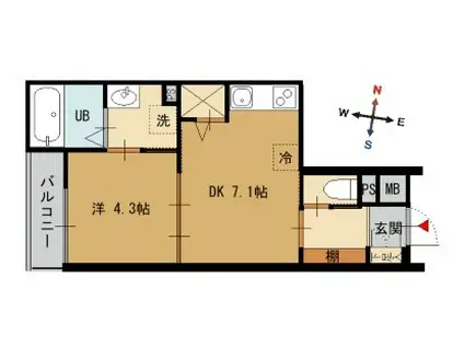 ラス・パルマス浜三條 ATYPE(1DK/2階)の間取り写真