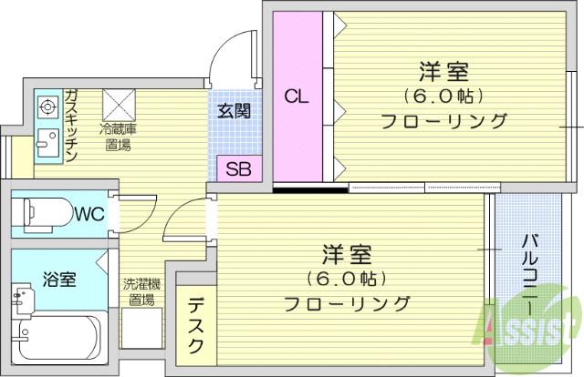 第十一ショーケービル(2K/4階)の間取り写真