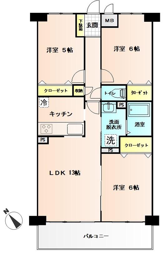 千代ビル(3LDK/4階)の間取り写真