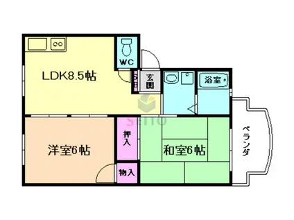 ル・レーヴ弐番館(2DK/2階)の間取り写真