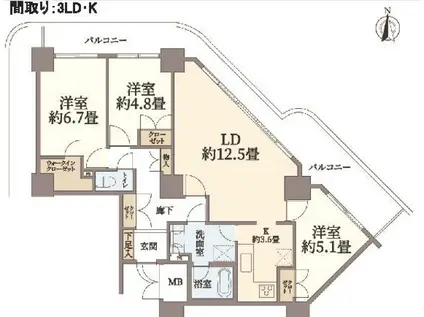 パークタワー台原(3LDK/23階)の間取り写真