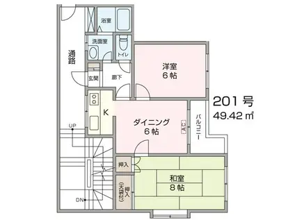 メゾンクレールエデラ(2DK/2階)の間取り写真