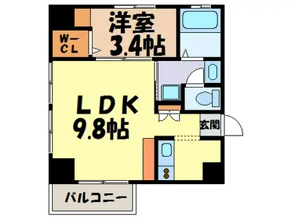 ラクラーレ上前津(1LDK/9階)の間取り写真