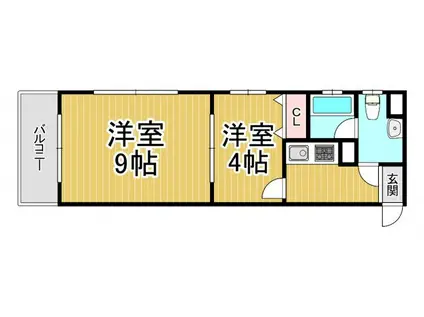 アルテシアン夙川(2DK/1階)の間取り写真