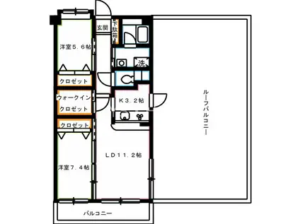 アンソレイユ武蔵野(2LDK/6階)の間取り写真