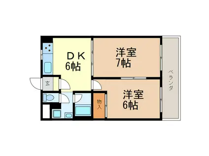 レジデンス茶屋ヶ坂(2DK/2階)の間取り写真