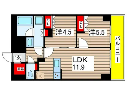 プレディアコート森下テラス(2LDK/9階)の間取り写真