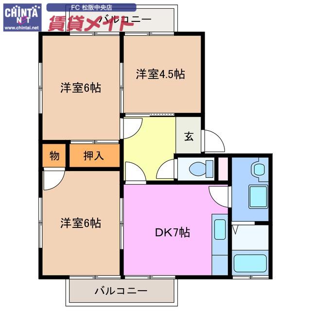 コーポ駅部田(3DK/2階)の間取り写真