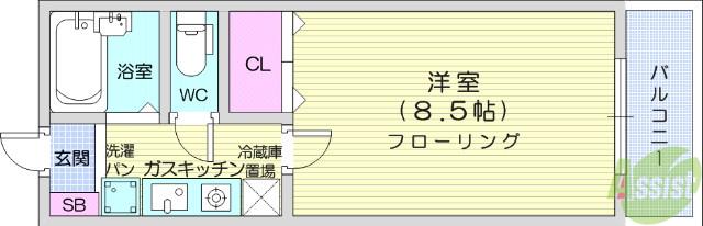 パークサイド(1K/1階)の間取り写真