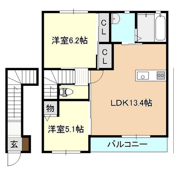 ル・シェノン(2LDK/2階)の間取り写真