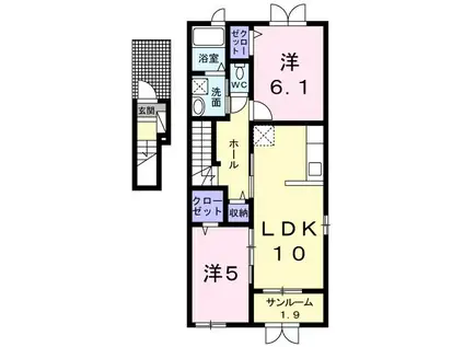メゾン・ド・リヴィエールA(2LDK/2階)の間取り写真