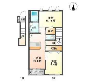 シャイン ヴィレッジ 大木戸 B(2LDK/2階)の間取り写真
