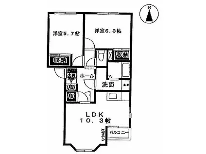 LA BREA77(2LDK/2階)の間取り写真