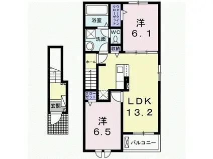 ラ・クラリエールN(2LDK/2階)の間取り写真