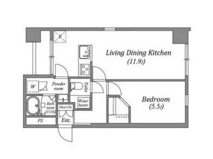 オーパスホームズ八丁堀(1LDK/1階)の間取り写真