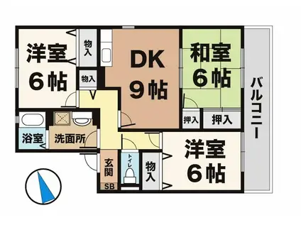 アルパポンテ一番館(3DK/2階)の間取り写真