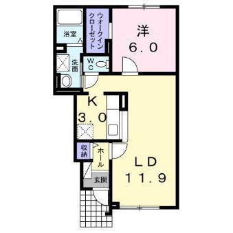 CASA いちい(1LDK/1階)の間取り写真