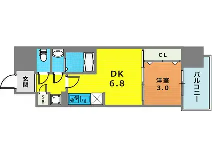 ソルテラス神戸栄町通(1DK/6階)の間取り写真