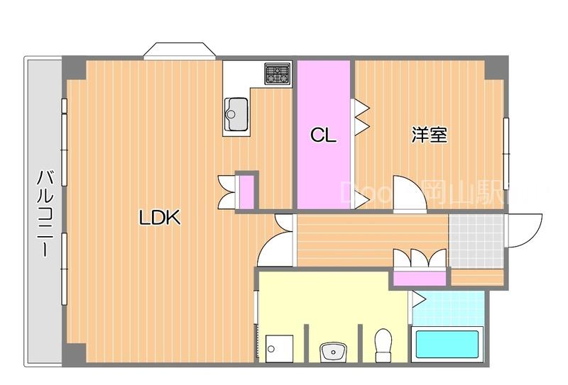 はなはうす門田本町(1LDK/5階)の間取り写真