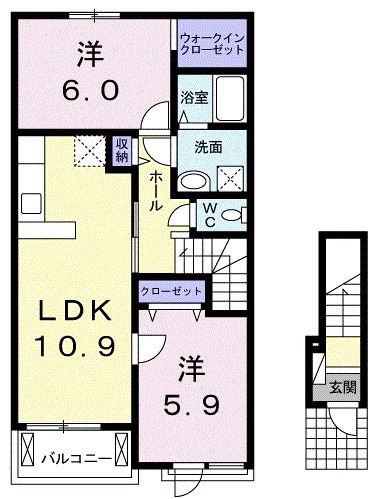 ラ カーサ フェリーチェ(2LDK/2階)の間取り写真