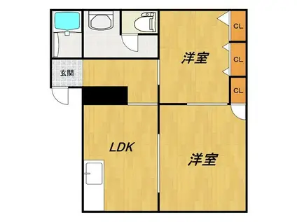 カーサボナール A棟(2DK/2階)の間取り写真