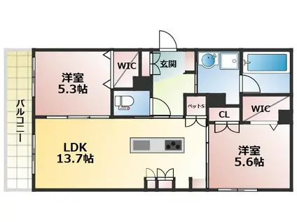 MAISON DE MINE NAGAI PARC EST(2LDK/2階)の間取り写真