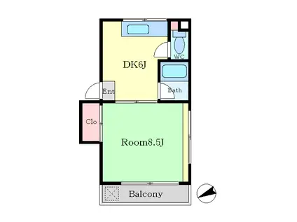 康成ビル(1DK/2階)の間取り写真