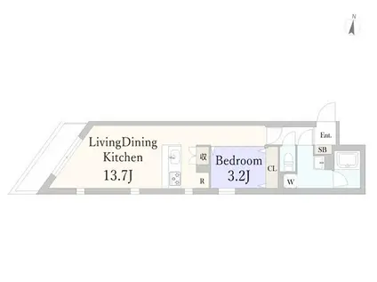 GRANDUO千歳船橋III(1LDK/1階)の間取り写真