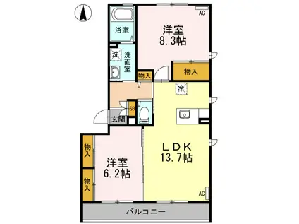 ルシエルブラン泉中央 I(2LDK/1階)の間取り写真