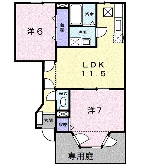ツインシャトーB棟(2LDK/1階)の間取り写真
