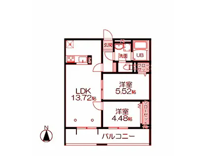 GRAND REVE G棟(2LDK/2階)の間取り写真