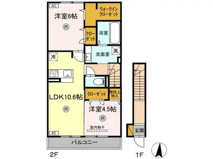 PREMIER COULEUR(2LDK/2階)の間取り写真