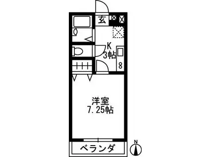 K2ハイツC(1K/2階)の間取り写真