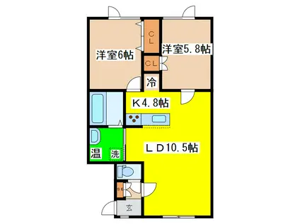 レジェンド カレン(2LDK/2階)の間取り写真