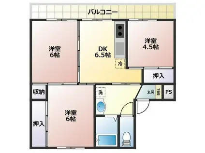 ヴィラナリー新山2号棟(3DK/2階)の間取り写真