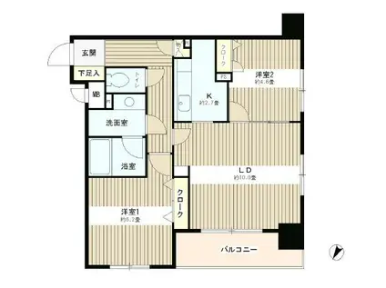 コンフィール日本橋アクアシティ(2LDK/3階)の間取り写真