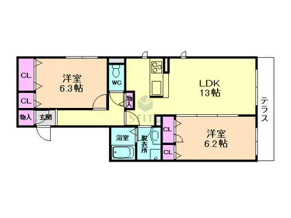 シャーメゾン南桜塚(2LDK/1階)の間取り写真