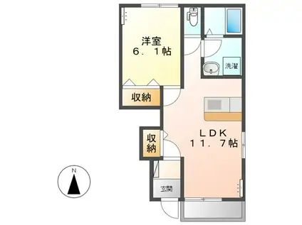 フォレスト鹿妻II(1LDK/1階)の間取り写真