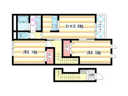 サンフィットヒルズA(2DK/2階)の間取り写真