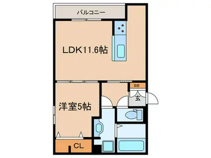グリューネ塚口本町(1LDK/3階)の間取り写真