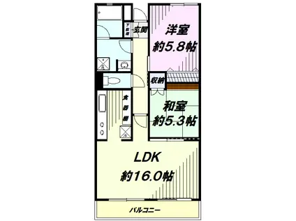 LANAI GRACE KUNITACHI(2LDK/1階)の間取り写真