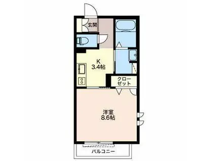 ヴィラ ヴェルト(1K/2階)の間取り写真