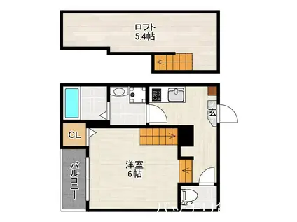 ハーモニーテラス唐原一丁目(1K/1階)の間取り写真