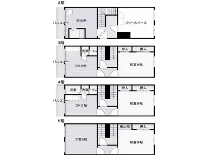 甲南町谷ビル(5SDK/2階)の間取り写真